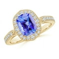 thumbnail image 1 of ANGARA Natural Cushion 1.6 ct Tanzanite Halo Ring in 14K Yellow Gold for Women (Size-8x6mm) | December Birthstone, Birthday, Anniversary, Jewelry Gift for Women | Natural Tanzanite Ring, 1 of 7