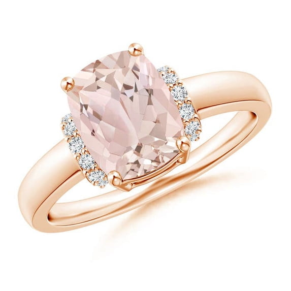 ANGARA Natural Cushion 1.8 ct Morganite Ring with Diamond Collar in 14K Rose Gold for Women | Birthday, Anniversary, Jewelry Gift for Women | Natural Morganite Ring