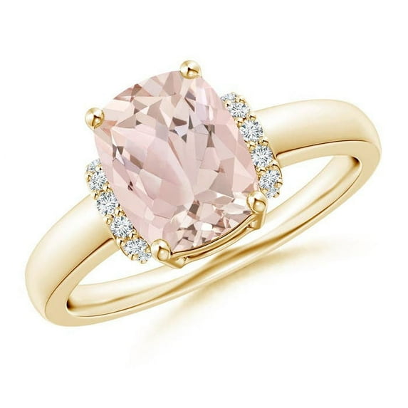 ANGARA Natural Cushion 1.8 ct Morganite Ring with Diamond Collar in 14K Yellow Gold for Women | Birthday, Anniversary, Jewelry Gift for Women | Natural Morganite Ring