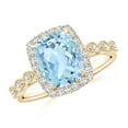 thumbnail image 1 of ANGARA Natural Cushion 1.85 ct Aquamarine Halo Ring with Marquise Motifs in 14K Yellow Gold for Women (Size-9x7mm) | March Birthstone, Anniversary, Jewelry Gift for Women | Natural Aquamarine Ring, 1 of 8
