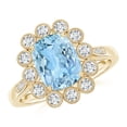 thumbnail image 1 of ANGARA Natural Cushion 1.85 ct Aquamarine Ring with Diamond Floral Halo in 14K Yellow Gold for Women (Size-9x7mm) | March Birthstone, Anniversary, Jewelry Gift for Women | Natural Aquamarine Ring, 1 of 6