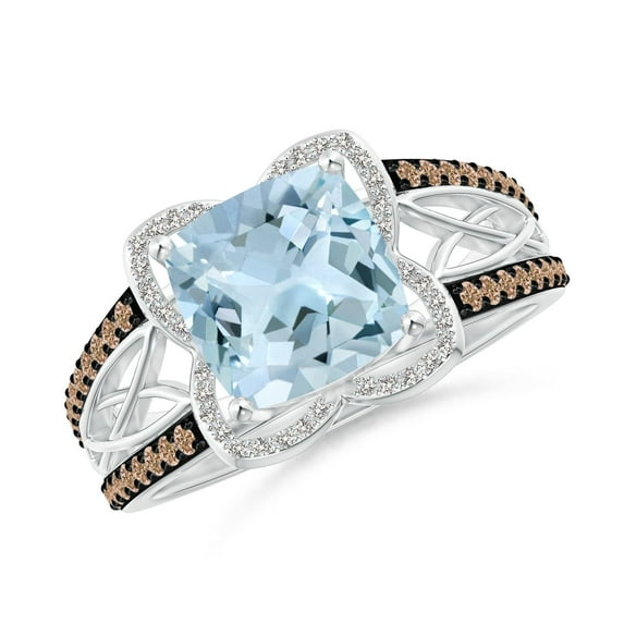 ANGARA Natural Cushion 1.95 ct Aquamarine Celtic Knot Cocktail Ring in 14K White Gold for Women (Size-8mm) | March Birthstone, Birthday, Anniversary, Jewelry Gift for Women | Natural Aquamarine Ring