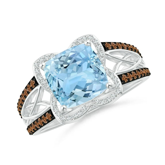 ANGARA Natural Cushion 1.95 ct Aquamarine Celtic Knot Cocktail Ring in 14K White Gold for Women (Size-8mm) | March Birthstone, Birthday, Anniversary, Jewelry Gift for Women | Natural Aquamarine Ring