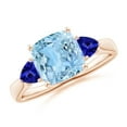 thumbnail image 1 of ANGARA Natural Cushion 1.95 ct Aquamarine & Trillion Tanzanite Three Stone Ring in 14K Rose Gold for Women (Size-8mm) | March Birthstone, Anniversary, Jewelry Gift for Women | Natural Aquamarine Ring, 1 of 11