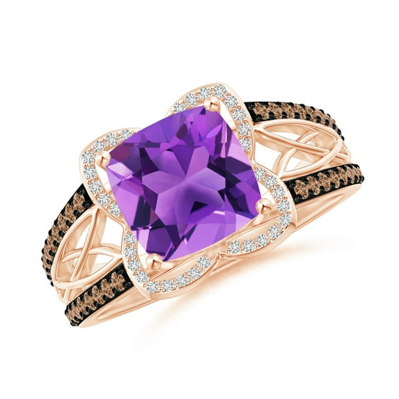 ANGARA Natural Cushion 2.2 ct Amethyst Celtic Knot Cocktail Ring in 14K Rose Gold for Women (Size-8mm) | February Birthstone, Birthday, Anniversary, Jewelry Gift for Women | Natural Amethyst Ring