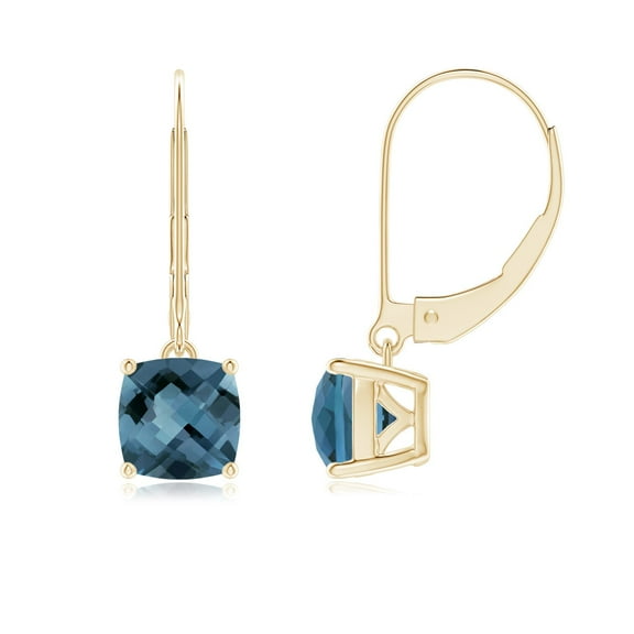 ANGARA Natural Cushion 2.2 ct London Blue Topaz Solitaire Leverback Earrings in 14K Yellow Gold for Women (Size-6mm) | November Birthstone Jewelry for Women | London Blue Topaz Earrings