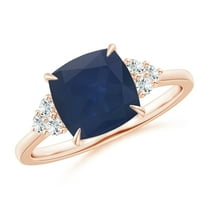 ANGARA Natural Cushion 2.35 ct Blue Sapphire Engagement Ring with Diamonds in 14K Rose Gold for Women (Size-8mm) | September Birthstone, Anniversary, Jewelry Gift for Women | Natural Sapphire Ring