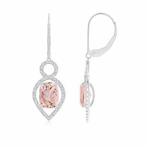 ANGARA Natural Cushion 2.4 ct Morganite Infinity Drop Earrings with Diamonds in Platinum for Women | Birthday, Anniversary, Jewelry Gift for Women | Natural Morganite Earrings