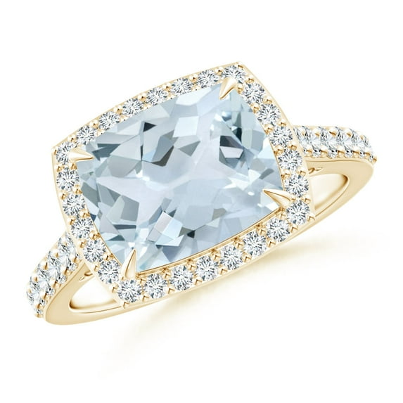 ANGARA Natural Cushion 2.45 ct Aquamarine Cocktail Halo Ring in 14K Yellow Gold for Women (Size-10x8mm) | March Birthstone, Birthday, Anniversary, Jewelry Gift for Women | Natural Aquamarine Ring