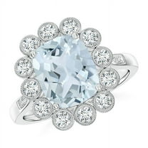 ANGARA Natural Cushion 2.45 ct Aquamarine Ring with Diamond Floral Halo in 14K White Gold for Women (Size-10x8mm) | March Birthstone, Anniversary, Jewelry Gift for Women | Natural Aquamarine Ring