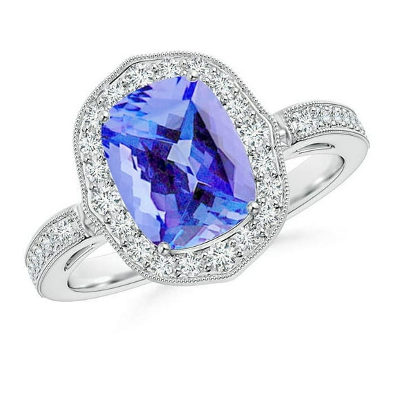 ANGARA Natural Cushion 2.45 ct Tanzanite Halo Ring in 14K White Gold for Women (Size-9x7mm) | December Birthstone, Birthday, Anniversary, Jewelry Gift for Women | Natural Tanzanite Ring