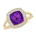 thumbnail image 1 of ANGARA Natural Cushion 2.5 ct Amethyst Twisted Rope Ring with Diamond Halo in 14K Yellow Gold for Women (Size-8mm) | February Birthstone, Anniversary, Jewelry Gift for Women | Natural Amethyst Ring, 1 of 9
