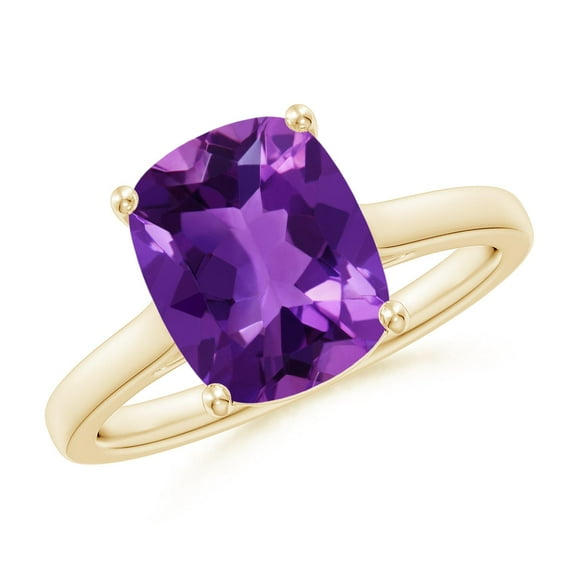 ANGARA Natural Cushion 2.7 ct Amethyst Solitaire Ring with Hidden Accents in 14K Yellow Gold for Women (Size-10x8mm) | February Birthstone, Anniversary, Jewelry Gift for Women | Natural Amethyst Ring