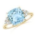 thumbnail image 1 of ANGARA Natural Cushion 2.7 ct Aquamarine Engagement Ring with Trio Diamonds in 14K Yellow Gold for Women (Size-9mm) | March Birthstone, Anniversary, Jewelry Gift for Women | Natural Aquamarine Ring, 1 of 11