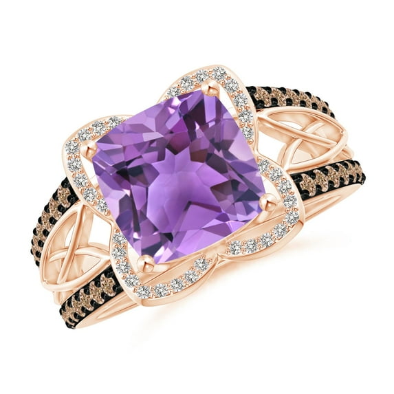ANGARA Natural Cushion 3.1 ct Amethyst Celtic Knot Cocktail Ring in 14K Rose Gold for Women (Size-9mm) | February Birthstone, Birthday, Anniversary, Jewelry Gift for Women | Natural Amethyst Ring