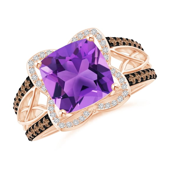 ANGARA Natural Cushion 3.1 ct Amethyst Celtic Knot Cocktail Ring in 14K Rose Gold for Women (Size-9mm) | February Birthstone, Birthday, Anniversary, Jewelry Gift for Women | Natural Amethyst Ring