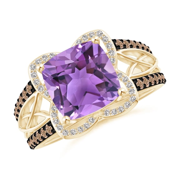 ANGARA Natural Cushion 3.1 ct Amethyst Celtic Knot Cocktail Ring in 14K Yellow Gold for Women (Size-9mm) | February Birthstone, Birthday, Anniversary, Jewelry Gift for Women | Natural Amethyst Ring