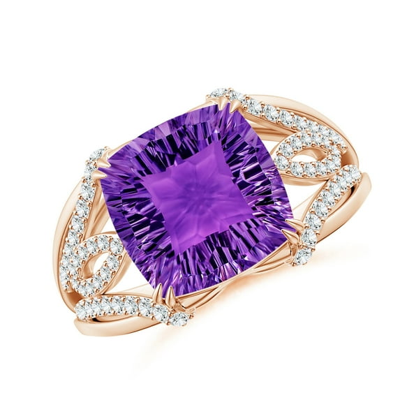 ANGARA Natural Cushion 3.5 ct Amethyst Wave Shank Cocktail Ring in 14K Rose Gold for Women (Size-10mm) | February Birthstone, Birthday, Anniversary, Jewelry Gift for Women | Natural Amethyst Ring