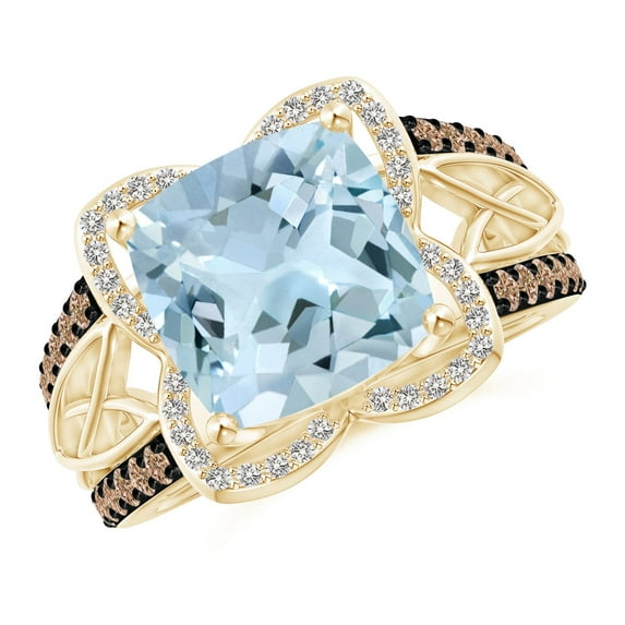 ANGARA Natural Cushion 3.5 ct Aquamarine Celtic Knot Cocktail Ring in 14K Yellow Gold for Women (Size-10mm) | March Birthstone, Birthday, Anniversary, Jewelry Gift for Women | Natural Aquamarine Ring