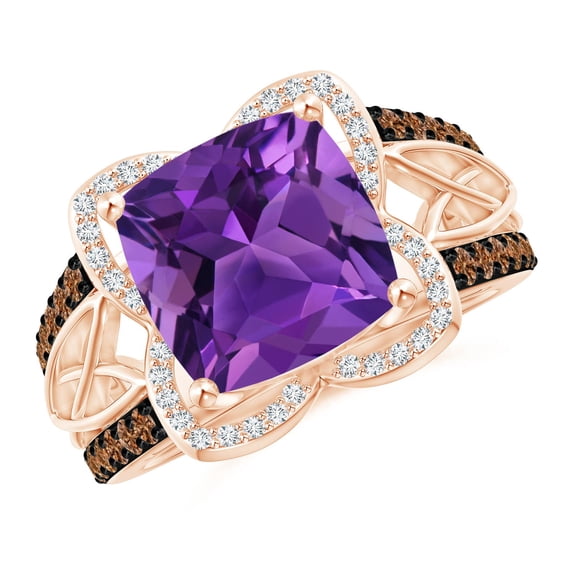 ANGARA Natural Cushion 3.65 ct Amethyst Celtic Knot Cocktail Ring in 14K Rose Gold for Women (Size-10mm) | February Birthstone, Birthday, Anniversary, Jewelry Gift for Women | Natural Amethyst Ring