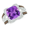 thumbnail image 1 of ANGARA Natural Cushion 3.65 ct Amethyst Celtic Knot Cocktail Ring in 14K White Gold for Women (Size-10mm) | February Birthstone, Birthday, Anniversary, Jewelry Gift for Women | Natural Amethyst Ring, 1 of 8
