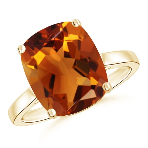 ANGARA Natural Cushion 4.7 ct Citrine Solitaire Ring with Hidden Accents in 14K Yellow Gold for Women (Size-12x10mm) | November Birthstone, Anniversary, Jewelry Gift for Women | Natural Citrine Ring