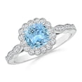 thumbnail image 1 of ANGARA Natural Cushion Aquamarine Ring with Floral Halo in 14K White Gold for Women (Size-6mm) | March Birthstone, Birthday, Anniversary, Jewelry Gift for Women | Natural Aquamarine Ring, 1 of 9