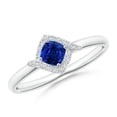 thumbnail image 1 of ANGARA Natural Cushion Blue Sapphire and Diamond Halo Promise Ring in 925 Sterling Silver for Women (Size-4mm) | September Birthstone, Anniversary, Jewelry Gift for Women | Natural Blue Sapphire Ring, 1 of 8