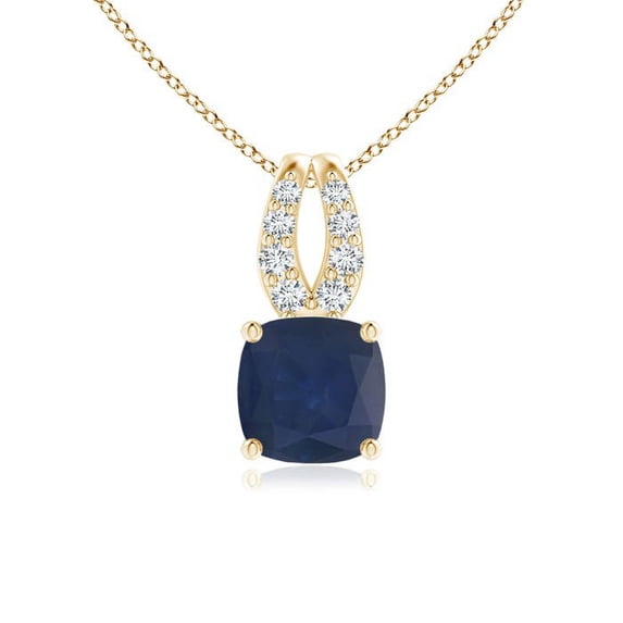 ANGARA Natural Cushion Blue Sapphire Pendant with Diamonds in 14K Yellow Gold for Women (Size-5mm) | September Birthstone, Anniversary, Jewelry Gift for Women | Natural Blue Sapphire Necklace