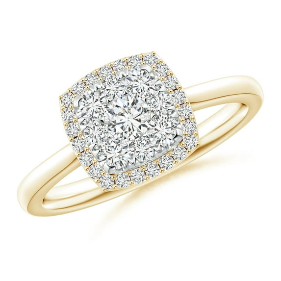 ANGARA Natural Cushion Composite Diamond Halo Ring in 14K Yellow Gold for Women (Size-3.6mm| Color-H| Clarity-SI2) | April Birthstone, Anniversary, Jewelry Gift for Women | Natural Diamond Ring