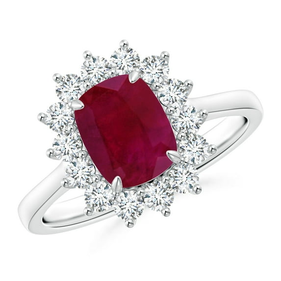 ANGARA Natural Cushion Cut 1.4 ct Ruby and Diamond Floral Ring with Claw Set in 14K White Gold for Women (Size-8x6mm) | July Birthstone, Anniversary, Jewelry Gift for Women | Natural Ruby Ring