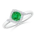 thumbnail image 1 of ANGARA Natural Cushion Emerald and Diamond Halo Promise Ring in 14K White Gold for Women (Size-5mm) | May Birthstone, Birthday, Anniversary, Jewelry Gift for Women | Natural Emerald Ring, 1 of 8