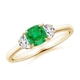 thumbnail image 1 of ANGARA Natural Cushion Emerald and Diamond Three Stone Ring in 14K Yellow Gold for Women (Size-5mm) | May Birthstone, Birthday, Anniversary, Jewelry Gift for Women | Natural Emerald Ring, 1 of 11