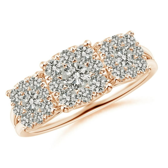 ANGARA Natural Cushion Frame Diamond Three Stone Ring in 14K Rose Gold for Women (Size-3.75mm| Color-K| Clarity-I3) | April Birthstone, Anniversary, Jewelry Gift for Women | Natural Diamond Ring