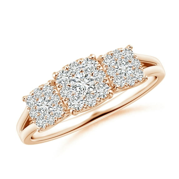 ANGARA Natural Cushion Frame Diamond Three Stone Ring in 14K Rose Gold for Women (Size-3mm| Color-H| Clarity-SI2) | April Birthstone, Anniversary, Jewelry Gift for Women | Natural Diamond Ring