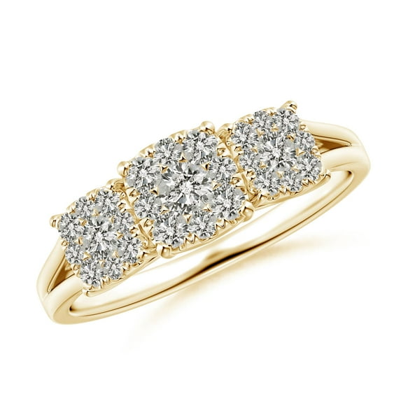 ANGARA Natural Cushion Frame Diamond Three Stone Ring in 14K Yellow Gold for Women (Size-3mm| Color-K| Clarity-I3) | April Birthstone, Anniversary, Jewelry Gift for Women | Natural Diamond Ring