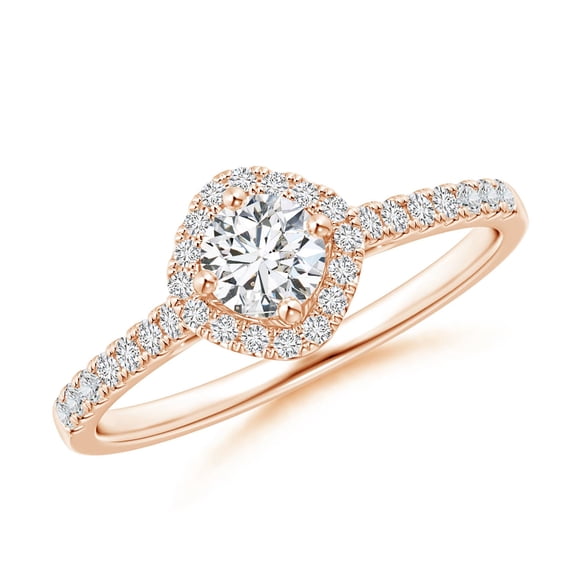 ANGARA Natural Cushion Halo Diamond Ring with Accents in 14K Rose Gold for Women (Size-4.2mm| Color-H| Clarity-SI2) | April Birthstone, Anniversary, Jewelry Gift for Women | Natural Diamond Ring