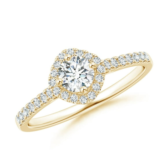 ANGARA Natural Cushion Halo Diamond Ring with Accents in 14K Yellow Gold for Women (Size-4.2mm| Color-G| Clarity-VS2) | April Birthstone, Anniversary, Jewelry Gift for Women | Natural Diamond Ring