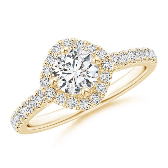 ANGARA Natural Cushion Halo Diamond Ring with Accents in 14K Yellow Gold for Women (Size-5.3mm| Color-H| Clarity-SI2) | April Birthstone, Anniversary, Jewelry Gift for Women | Natural Diamond Ring
