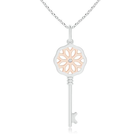 ANGARA Natural Daisy Diamond Key Pendant in 14K White & Rose Gold for Women (Size-1.4mm| Color-G| Clarity-VS2) | April Birthstone, Anniversary, Jewelry Gift for Women | Natural Diamond Necklace