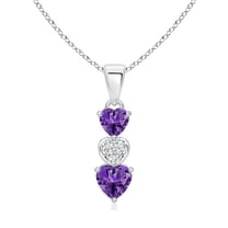 ANGARA Natural Dangling Amethyst and Diamond Triple Heart Pendant in 14K White Gold for Women (Size-5mm) | February Birthstone, Anniversary, Jewelry Gift for Women | Natural Amethyst Necklace