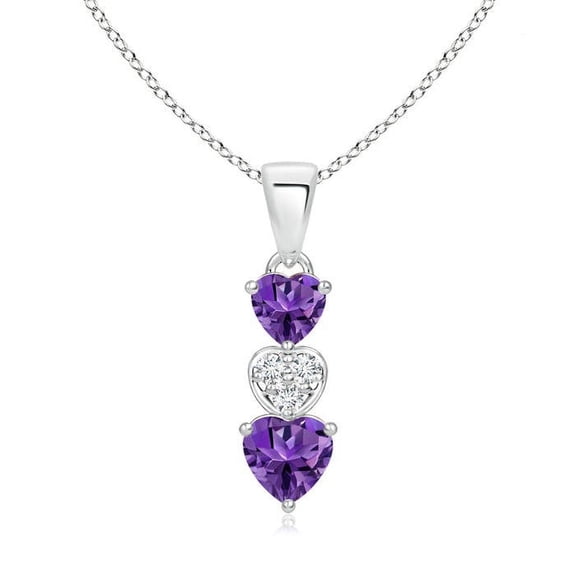 ANGARA Natural Dangling Amethyst and Diamond Triple Heart Pendant in 14K White Gold for Women (Size-5mm) | February Birthstone, Anniversary, Jewelry Gift for Women | Natural Amethyst Necklace