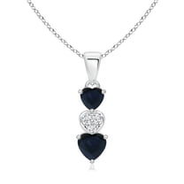 ANGARA Natural Dangling Blue Sapphire & Diamond Triple Heart Pendant in 925 Sterling Silver for Women (Size-5mm) | Anniversary, Jewelry Gift for Women | Natural Blue Sapphire Necklace