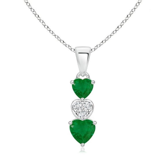 ANGARA Natural Dangling Emerald and Diamond Triple Heart Pendant in 14K White Gold for Women (Size-5mm) | May Birthstone, Birthday, Anniversary, Jewelry Gift for Women | Natural Emerald Necklace