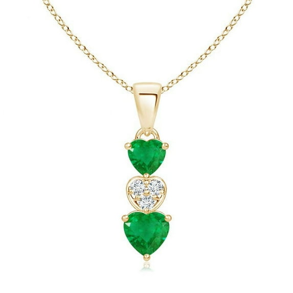 ANGARA Natural Dangling Emerald and Diamond Triple Heart Pendant in 14K Yellow Gold for Women (Size-5mm) | May Birthstone, Birthday, Anniversary, Jewelry Gift for Women | Natural Emerald Necklace