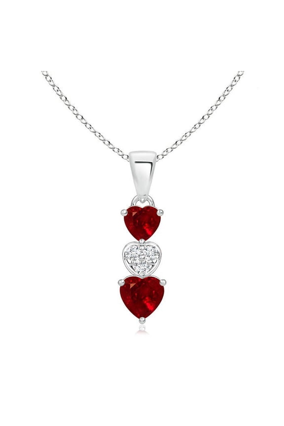 Natural Dangling Ruby and Diamond Triple Heart Pendant in 14K White Gold for Women (Size-5mm) | July Birthstone, Birthday, Anniversary, Jewelry Gift for Women | Natural Ruby Necklace