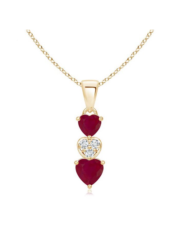 Natural Dangling Ruby and Diamond Triple Heart Pendant in 14K Yellow Gold for Women (Size-5mm) | July Birthstone, Birthday, Anniversary, Jewelry Gift for Women | Natural Ruby Necklace