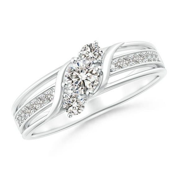 ANGARA Natural Diagonal Diamond 3 Stone Bypass Ring in 14K White Gold for Women (Size-4mm| Color-I-J| Clarity-I1-I2) | April Birthstone, Anniversary, Jewelry Gift for Women | Natural Diamond Ring