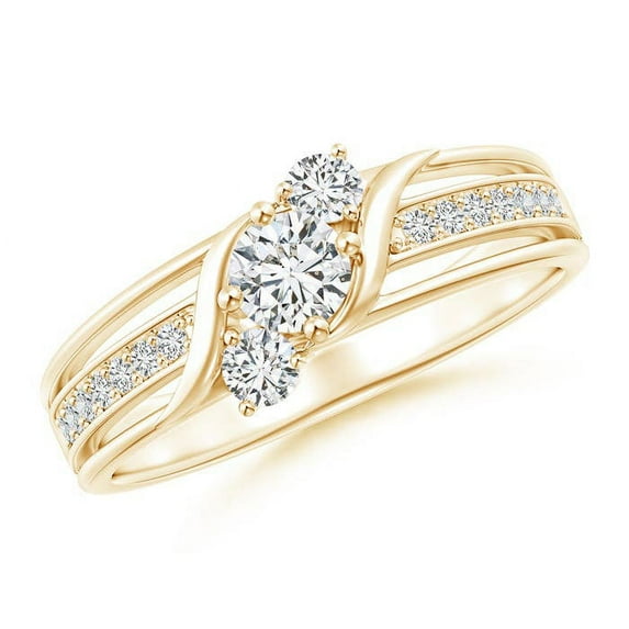 ANGARA Natural Diagonal Diamond 3 Stone Bypass Ring in 14K Yellow Gold for Women (Size-4mm| Color-H| Clarity-SI2) | April Birthstone, Anniversary, Jewelry Gift for Women | Natural Diamond Ring