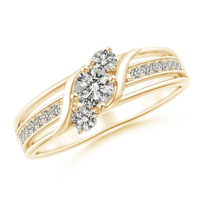ANGARA Natural Diagonal Diamond 3 Stone Bypass Ring in 14K Yellow Gold ...